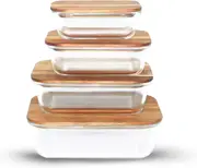 Eco-Friendly Glass Food Storage Container with Wooden Lids - BPA-Free