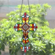 Stained Glass Cross Window Panel Suncatcher Art Glass Tiffany Style Religious