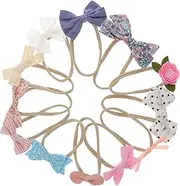[HAMPPLIES] 12Pcs Bow Headbands for Newborns and Comfortable Hair Accessories for Photos Elastic and Slip Design Moms
