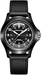 [Hamilton] Watch Khaki Field King Auto | Swiss Made | 40mm Stainless Steel Case | Black Dial Analog Watch | Black Leather Strap (Model: H64465733), Black, casual