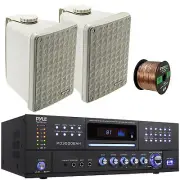 Pyle FM Home Audio Amplifier, 2x 6.5" 150W Full-Range Indoor/Outdoor Speakers