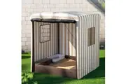Keezi Kids Sandpit Wooden Sandbox Sand Pit with Canopy Window Water Basin 120cm