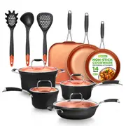 NutriChef Stackable Pots and Pans Set � 14-pcs Luxurious Stackable Cookware Set � Sauce Pans Nonstick Set with Lids� Healthy Food-Grade Copper Non-Stick Ceramic Coating - PTFE, PFOA, and PFOS Free