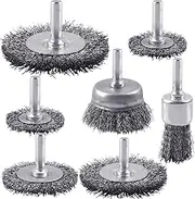 Rocaris 7-Pack Carbon Steel Wire Wheel Brush Set - Cup, Wheel, Pen Brushes with 1/4-Inch Round Shank for Rust Removal, Corrosion and Scrubbing Surfaces