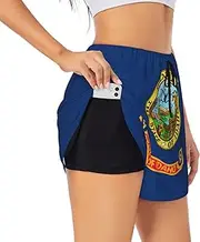 [GaxfjRu] Idaho State Flag Print Women's Running Shorts High Waisted Running Shorts Pocket Sporty Gym Elastic Short