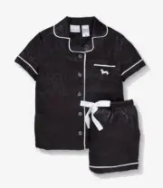 NEW PETER ALEXANDER BLACK LEOPARD POLY SATIN TOP SHORTS PJ SET JNR 4 $69.95
