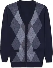 [Generic] Men's Wool Knit Cardigan Sweater V Neckbuttons Argyle Pattern Vintage Casual Cardigans Winter Soft Warm Tops