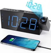 Onlyee Projection Alarm Clock for Bedroom, LED Digital on Ceiling Wall with USB
