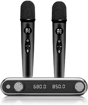 Lockmaner Wireless Microphone System Handheld Dynamic Microphones, Dual Wireless UHF Channels, 330ft Range, Microphone for Karaoke