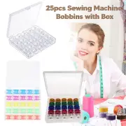 25 Bobbins with Plastic Storage Box Clear Organiser for Sewing Machine Spools