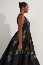 Plus Size Floral Embroidered Cotton Linen Woven Prom Dress
