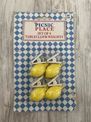 Vintage Table Cloth Weight Clips Lemons New Set Of 4