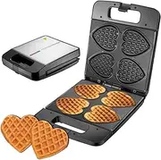 Multi Waffle Maker, Four 4' Mini Heart Shaped Waffle Molds Nonstick Surface with Quick Heat-Up, Waffle Machine for Kids Breakfast and Families, Just Add Batter