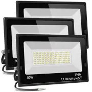 [100% True Wattage] 3 Pack 80W LED Flood Lights Outdoor 800W Equivalent, 9500...