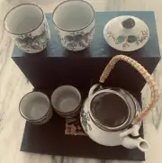 VTG Japanese Porcelain Tea Set Pot and 4 Cups Floral & Pheasant Print