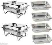 New CATERING CHAFER SET BONUS 4 HALF PANS CHAFING STAINLESS 2 FULL AND HALF PANS