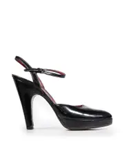 Black Leather Platform Strappy Pumps