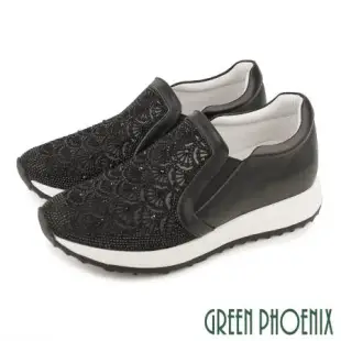 【GREEN PHOENIX】女 休閒鞋 懶人鞋 全真皮 厚底 水鑽