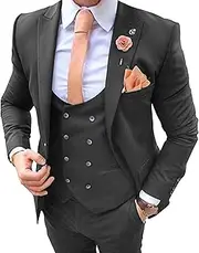 [Generic] Men's Single Button Suits 3 Piece Plain Tuxedos Jacket Pants Vest Suits for Wedding Slim Fit 3 Pieces