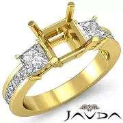 3 Stone Princess Asscher Semi Mount Diamond Wedding Ring 14k Yellow Gold 1.1Ct