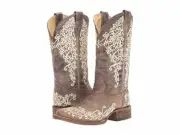 Ladies Corral Boots A2663 Brown Distressed Leather~Ivory Embroidery~Square Toe