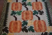 Homemade Pumpkin Lap quilt Patchwork Multicolor Orange Green