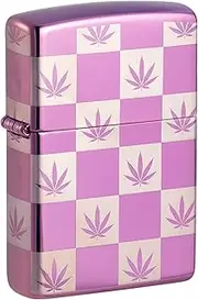 Zippo Windproof Lighter - Checkered Cannabis Model - High Polish Purple Finish with 360 Photo Image - Refillable - Reusable - Windproof Design - Made in USA