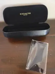 Coach Black Leather Hard Clam-Shell Sunglass Case and Cleaning Cloth