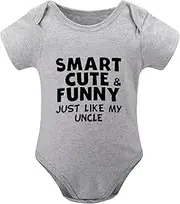 [WOOYONGING] Smart Cute Funny Just Like My Uncle Newborn Baby Boy Short Sleeve Baby Boy Going Home Outfit Summer White 9 Month