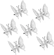 Yzurbu 6pcs 3D Metal Moving Butterfly Hair Clips, Cute Barrettes and Clamps, 90s Nostalgic Hair Accessories for Women and Girls (Silver)