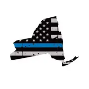 Distressed Thin Blue Line New York State Shaped Subdued US Flag Sticker