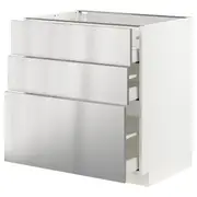 METOD / MAXIMERA base cabinet with 3 drawers, white/Vårsta stainless steel, 80x60x80 cm