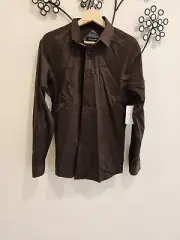 NWT New Tarocash Stretch Cotton Shirt Size M Slim Fit Chocolate Brown