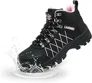 [LANSNBO] Waterproof Steel Toe Boots for Women Wide Width Non Slip Work Shoes Lightweight Slip Resistant Safety Toe Sneakers Indestructible Construction Composite Toe Footwear