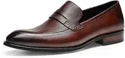 [Generic] Slip On Oxford Shoes for Men Penny LoaferGenuine Leather Pointed Toe Block Heel Low Top Easy Care Men's Leather Shoes