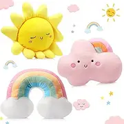 Cloud Rainbow Sun Moon Star Shaped Pillow 3 Pcs Nursery Stuffed Throw Pillows Kids Cute Cushion Children Soft Plush Pillow for Baby Room Reading Nook Decorations Gift(Moon, Star, Cloud)