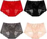 [FARZAH] Women Panties Female Underwear Ladies Mid Rise Briefs Womens Comfy Hipster Panties Ladies Lace Maxi Briefs Underwear Underwear Cotton Knickers Cotton Full Comfort Fit Underwear， Pack Of 4(Color:B,Size