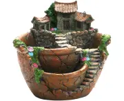 Planter Flower Plant Pots Fairy Garden Pot with Sweet House - Succulent Garden Flower Pot Decoration in Hanging Garden (Orange)