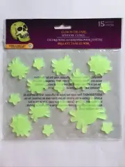 NEW Glow in the Dark HALLOWEEN Window Gel Clings 15 pc Spiders Cob Webs Stars!