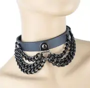 Black Chain D ring Gothic Leather Bondage Choker Punk Rock Death Rock Thrash
