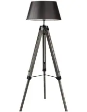 [Boutique Retailer] Large Tripod Floor Lamp Linen Shade Modern Light Retro Vintage Wooden