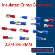 Insulated Spade Electrical Crimp Connector Terminals 2.8/4.8/6.3MM Red Blue