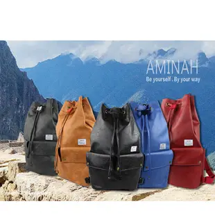 AMINAH 紅色-束口皮革後背包【am-0293】