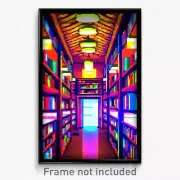 Pixel Art Poster - Important Library (8 Bit Psychedelic Trippy Video Game Print)