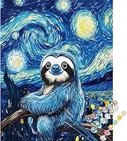 ARNLRDYA Sloth Paint by Numbers for Adults on Canvas, Starry Night Landscape Acrylic Paints for Home Wall Decor, Animal Oil Painting Gift Set Unframed Acrylic Paint for Beginner(16×20inch)