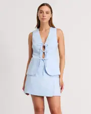 [Jag] Jag Women's Sophie Linen Ribbon Vest In Ice Blue Size 12 12 Blue