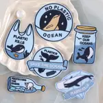 [6 件] DIY 海洋保護補丁刺繡貼花套裝,帶有鯨魚、海豚和北極熊圖案、補丁刺繡、衣服、夾克、T 恤、包的標誌配件