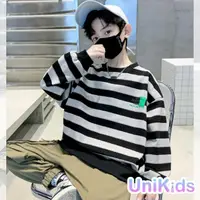 在飛比找momo購物網優惠-【UniKids】中大童裝長袖T恤 韓系條紋小熊 男大童裝女