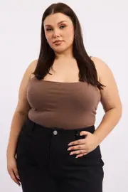 Brown Singlet Top Scoop Neck