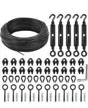 String Light Hanging Kit, Full Black Globe String Lights Suspension Kit W/ 100FT